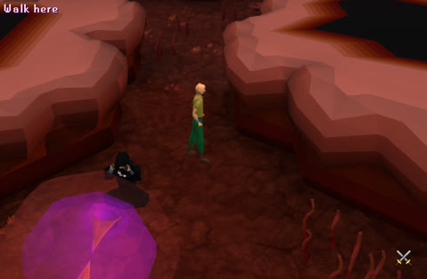 The Dark mage beside a rift in the centre of the Abyss