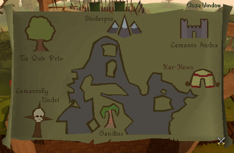 The glider map with its six landing sites
