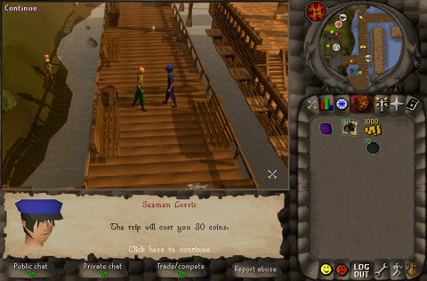 Seaman Lorris asks 30 coins for the trip to Karamja