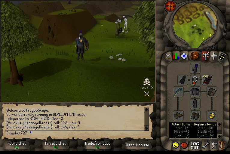 Worn equipment with its attack and defence bonuses