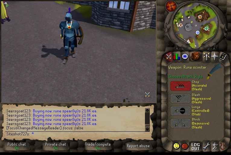 The attack styles of a rune scimitar