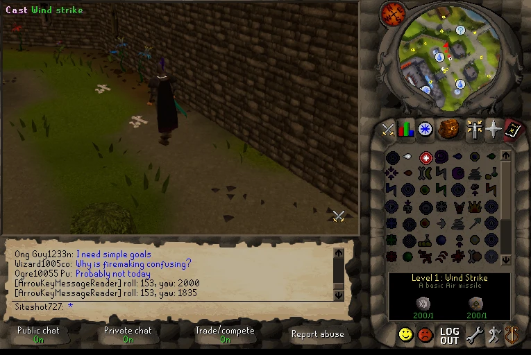 The spellbook with Wind Strike and its runes
