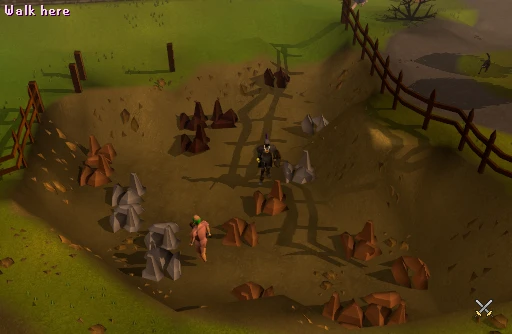 A player mining rocks
